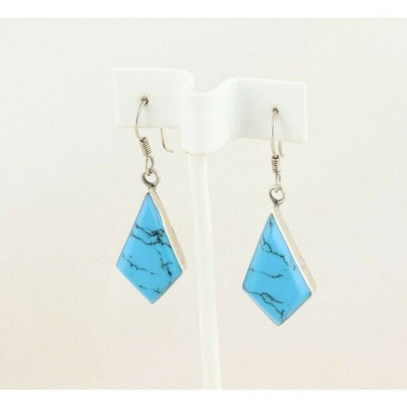 Sterling Silver Blue Howlite Dangle Earrings Vintage Taxco - Picture 6 of 8